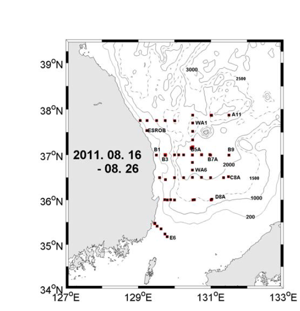 2011년 8월 동해 관할수역 집중관측 정점도
