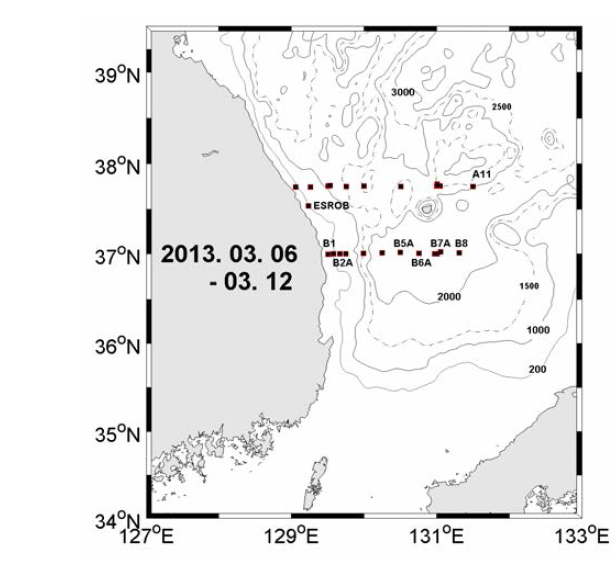 2013년 3월 동해 관할수역 집중관측 정점도