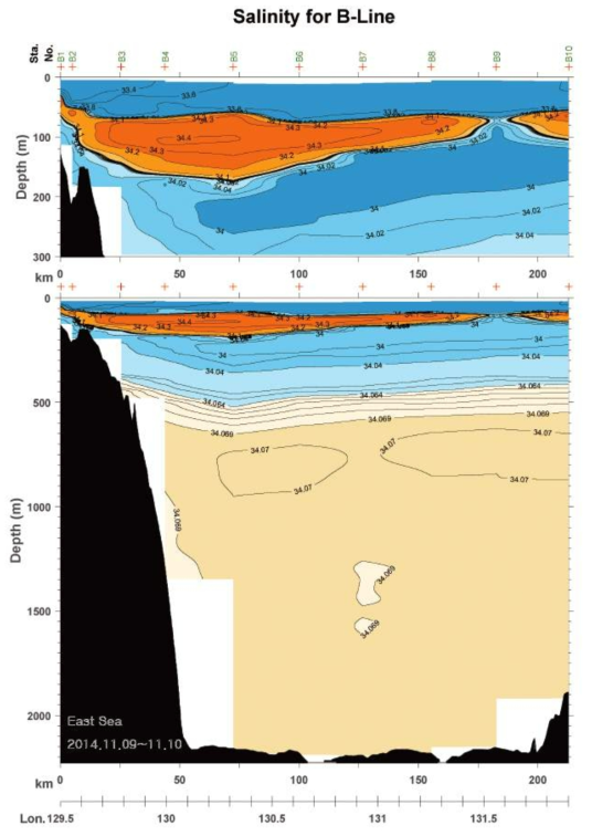 2014년 11월 B line 염분 분포