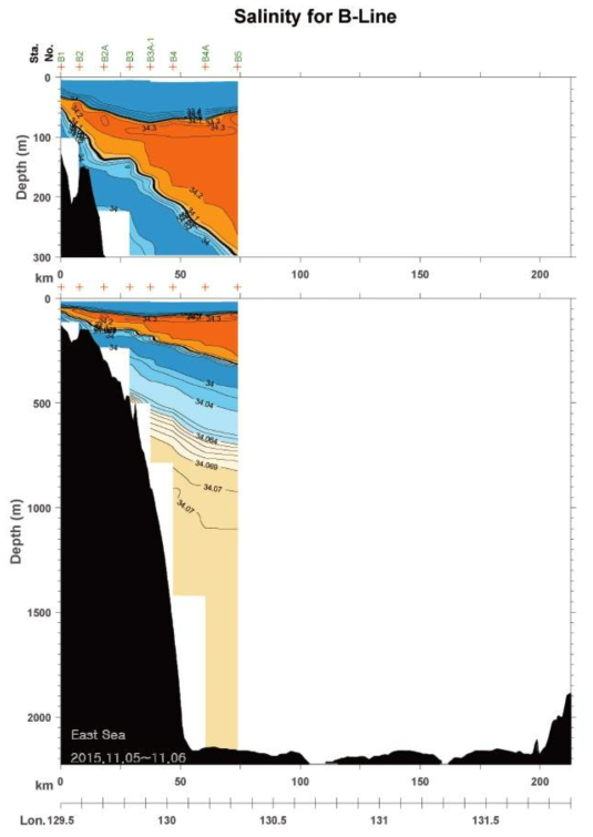 2015년 11월 B line 염분 분포