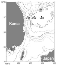 울릉분지 연간 일차생산력 조사 정점도