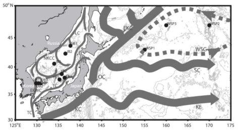 동해 울릉분지, 일본분지, 야마토분지, 그리고 서아극태평양 조사 정점도