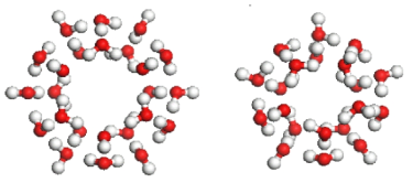 작은 동공(왼쪽, [(H2O)10])과 큰 동공(오른쪽, [(H2O)24])의 최적화된 구조