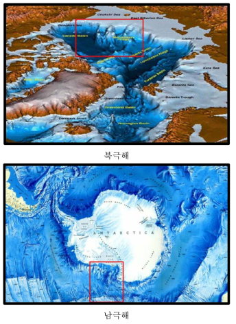 양극해 연구해역 주변의 지형도