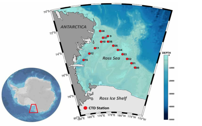 4차년도 남극 로스해 탐사 CTD 정점도
