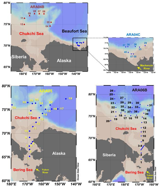 Sampling stations in the Chukchi, Beaufort, and Bering Seas