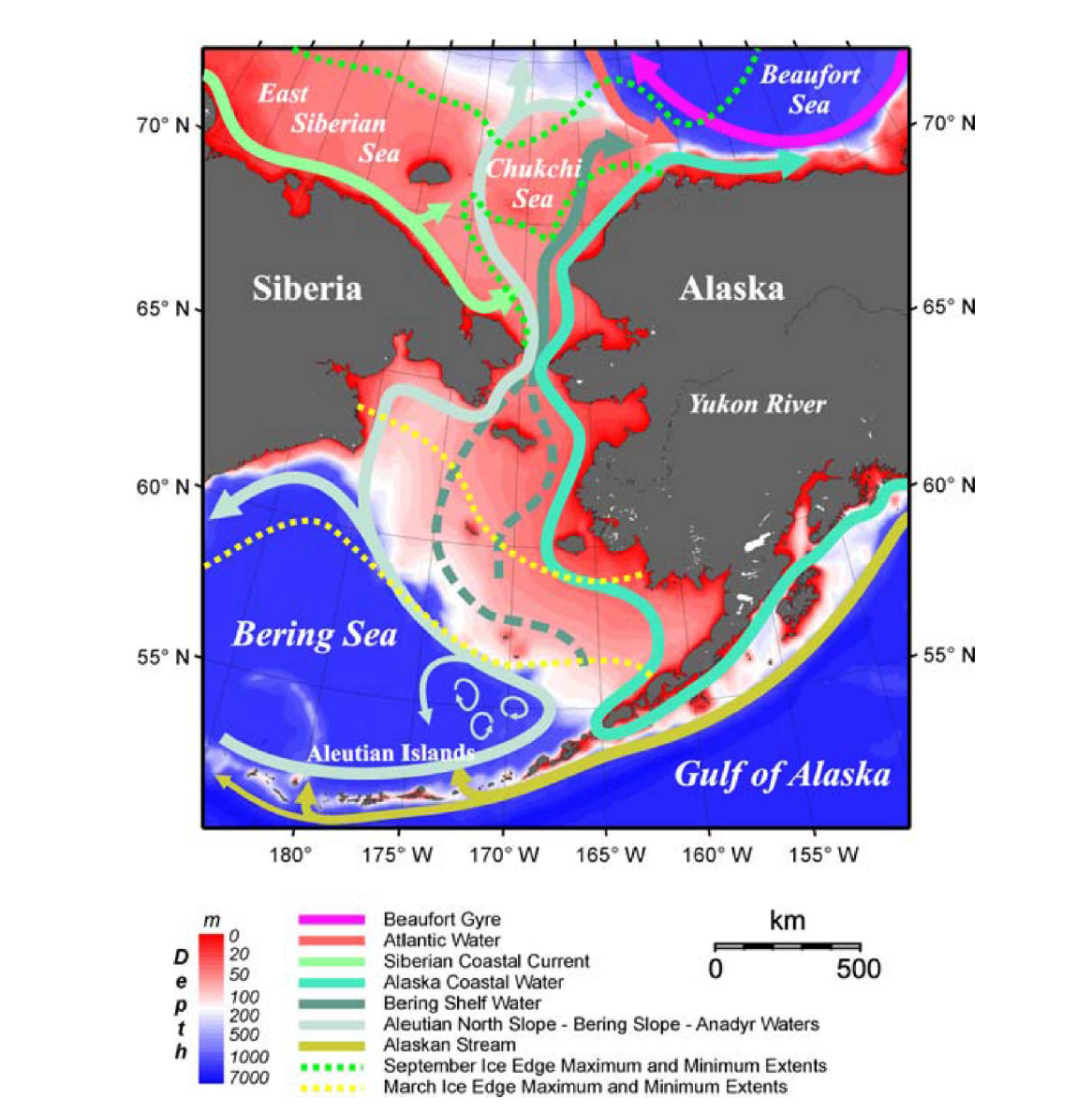 Schematic circulation map of the Bering-Chukchi-Beaufort seas ecosystem