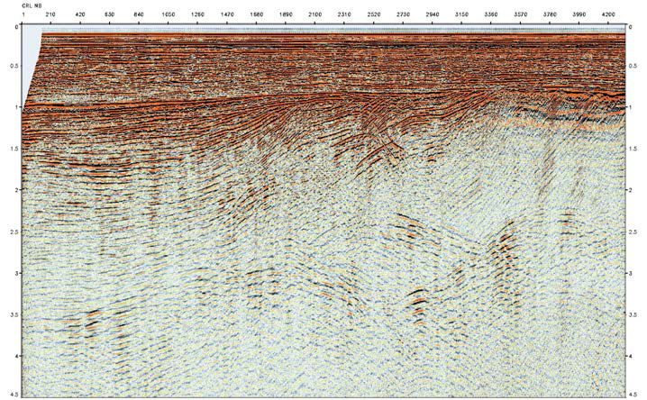 Brute stack of seismic reflection profile (ex, seismic profile of KIOST 14-4) before demultiple.