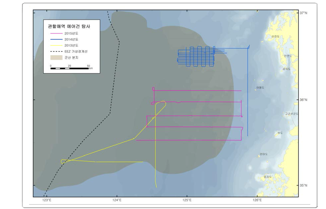 Map showing the tracks of high-resolution air-gun seismic survey in the Kunsan Basin.