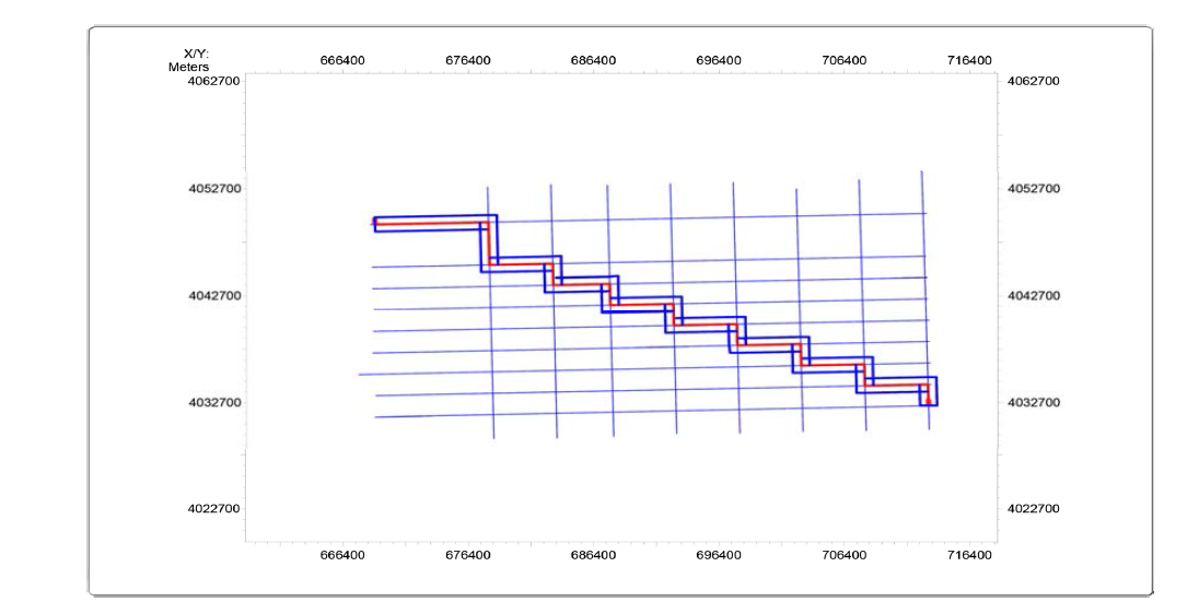 Track lines of 24 channel air-gun seismic profiles obtained in 2015. Red line indicates designed arbitrary line.