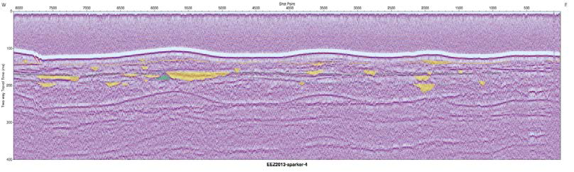 Interpreted Sparker seismic profile section (EEZ-SP-4 in 2013).