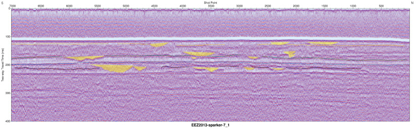 Interpreted Sparker seismic profile section (EEZ-SP-7-1 in 2013).