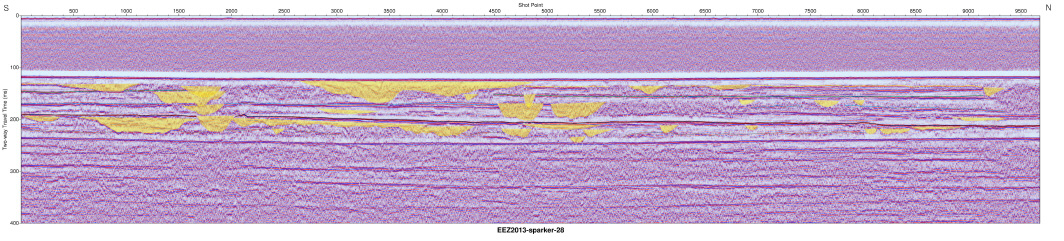 Interpreted Sparker seismic profile section (EEZ-SP-28 in 2013).