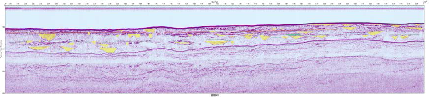 Interpreted Sparker seismic profile section (SP-01 in 2015).