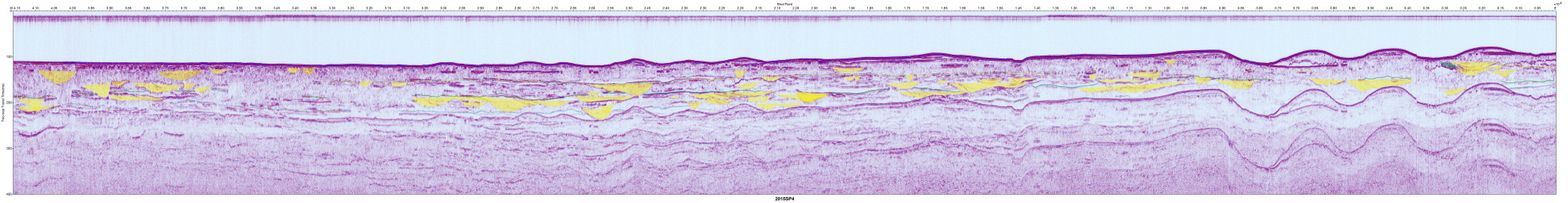 Interpreted Sparker seismic profile section (SP-04 in 2015).