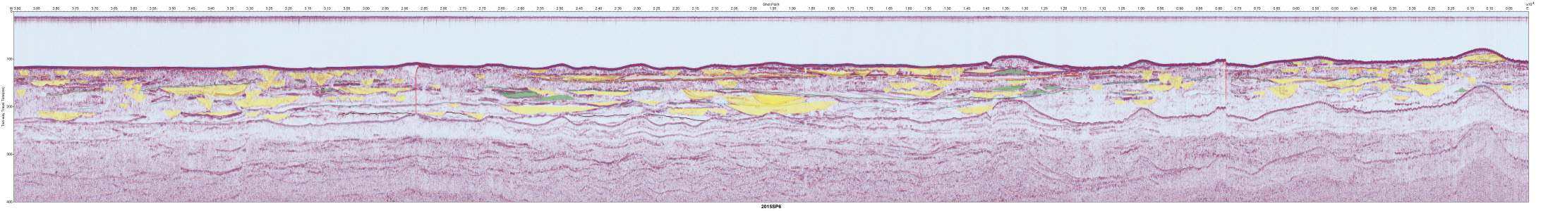 Interpreted Sparker seismic profile section (SP-06 in 2015).