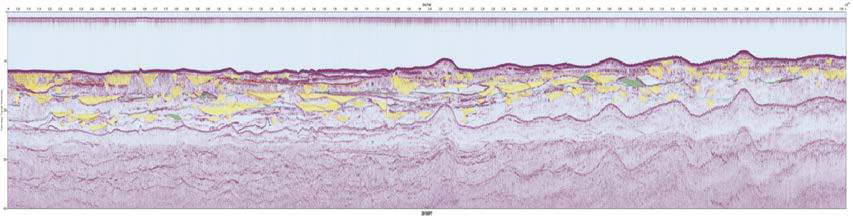 Interpreted Sparker seismic profile section (SP-07 in 2015).