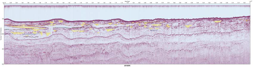 Interpreted Sparker seismic profile section (SP-08 in 2015).