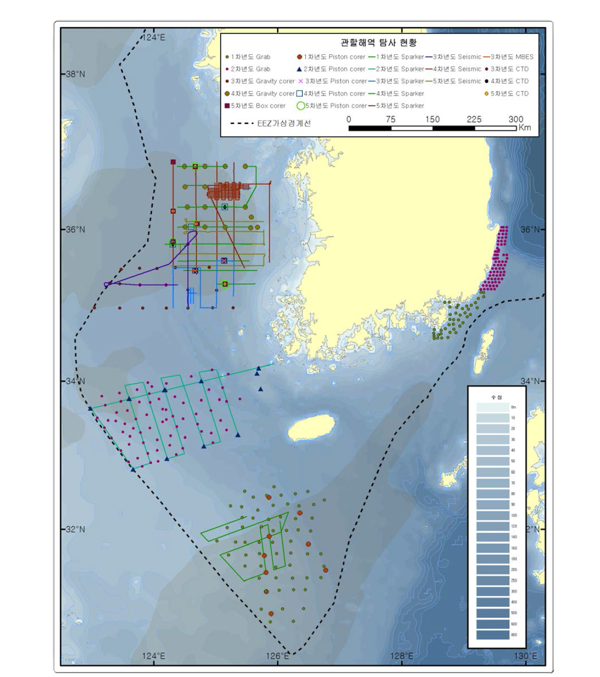 Location of seismic survey lines and sediment/seawater sampling sites.