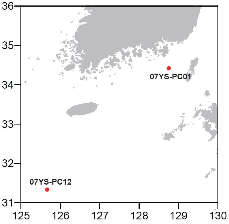 Location of sediment cores 07YS-PC01 and 07YS-PC12.