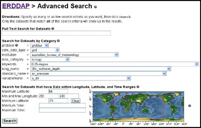 ERDDAP 웹 포털 시스템의 검색