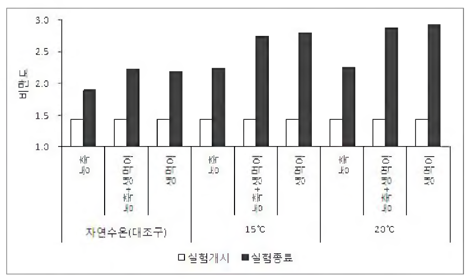 참담치의 수온과 먹이공급 형태에 따른 비만도 변화