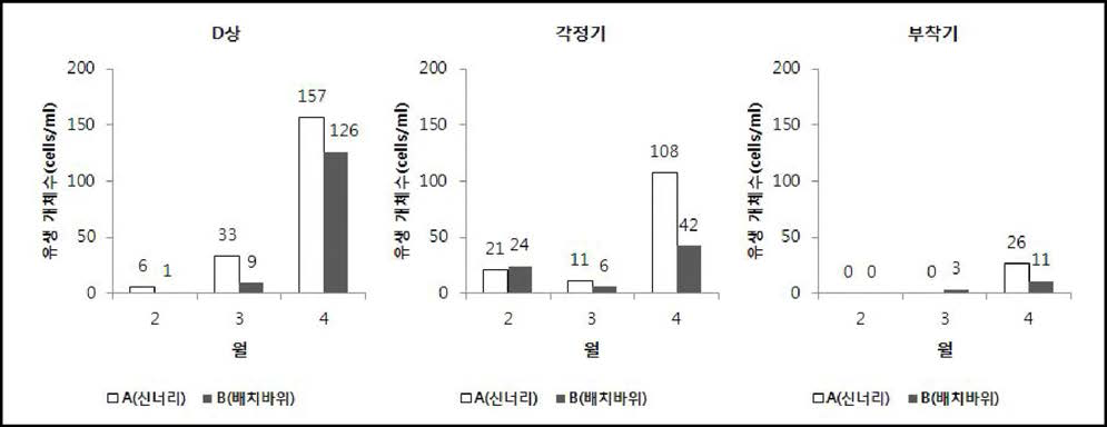 남해안 (여수)에서 참담치 부유유생의 출현량