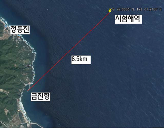 천해역 음향분리기 실해역 투하/회수시험 위치