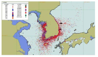 우리나라 주변 해양사고 발생분포도