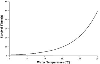수온에 따른 생존시간(비단열)