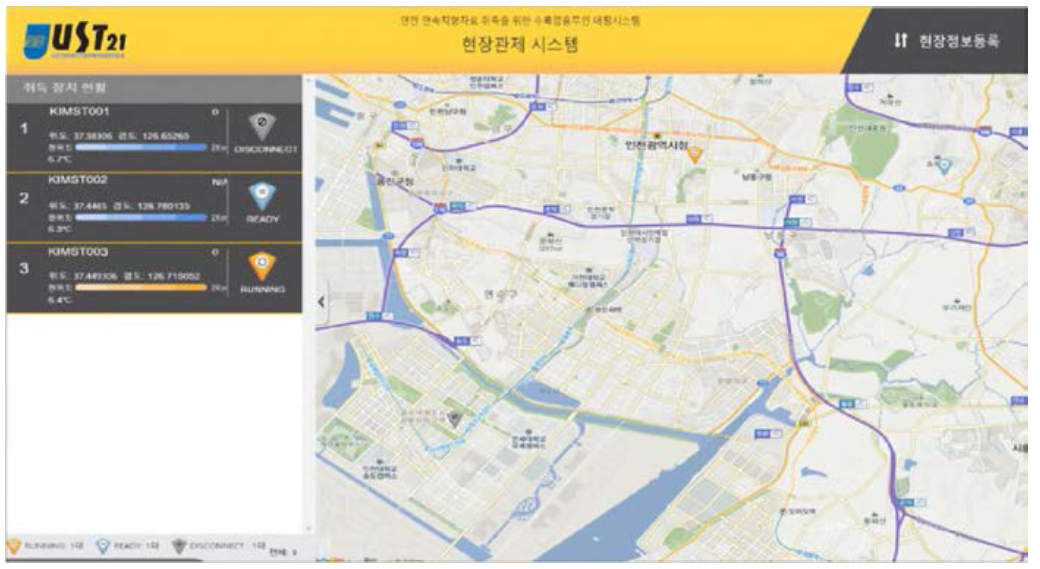 지도기반 현장관계 시스템 모니터링 화면