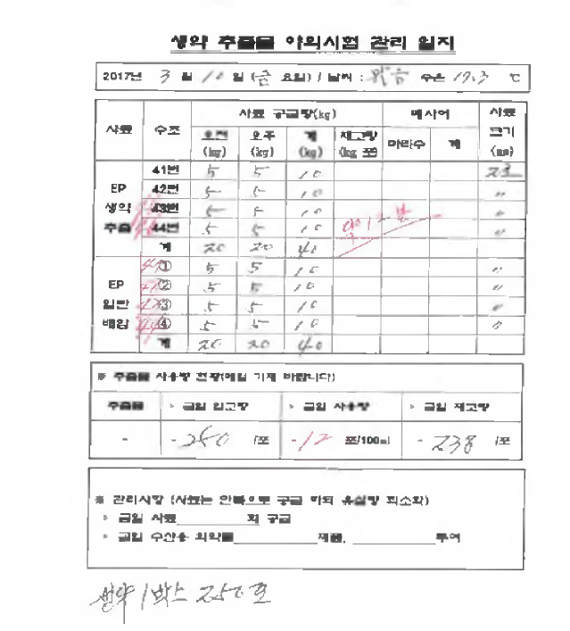 완도소재 넙 치 양 식 장 사육일지