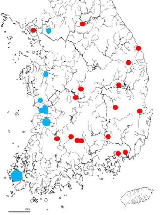The map of distribution for albino loach