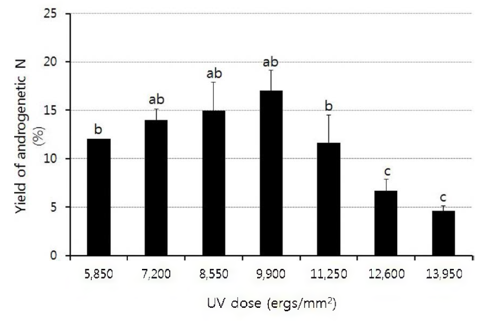 Yield of androgenetic haploid by UV concentration