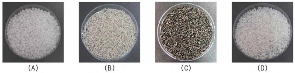 Master batch images of Pure PP, PP/Ag-Si02, PP/Ag-zeolite, PP/Ag-Zn