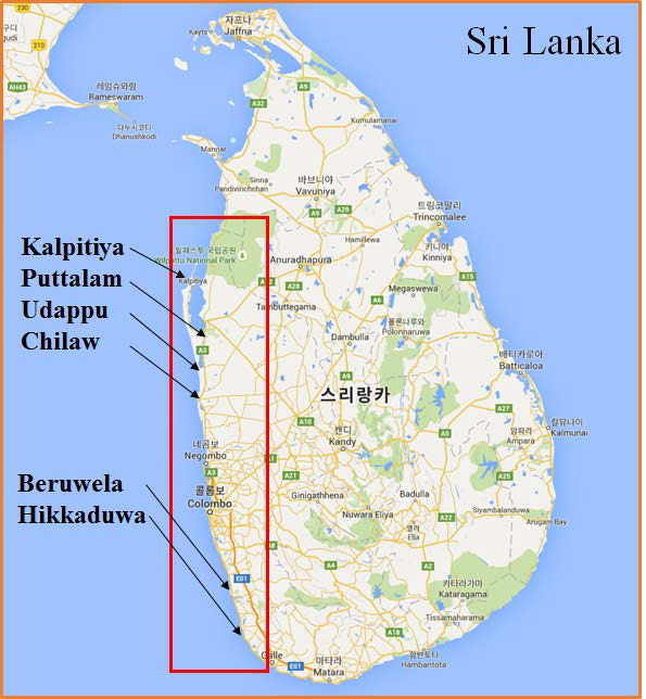 스리랑카 2차 채집활동 지역(2015)