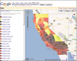 구글맵기반 캘리포니아주 평균나이 제공서비스
