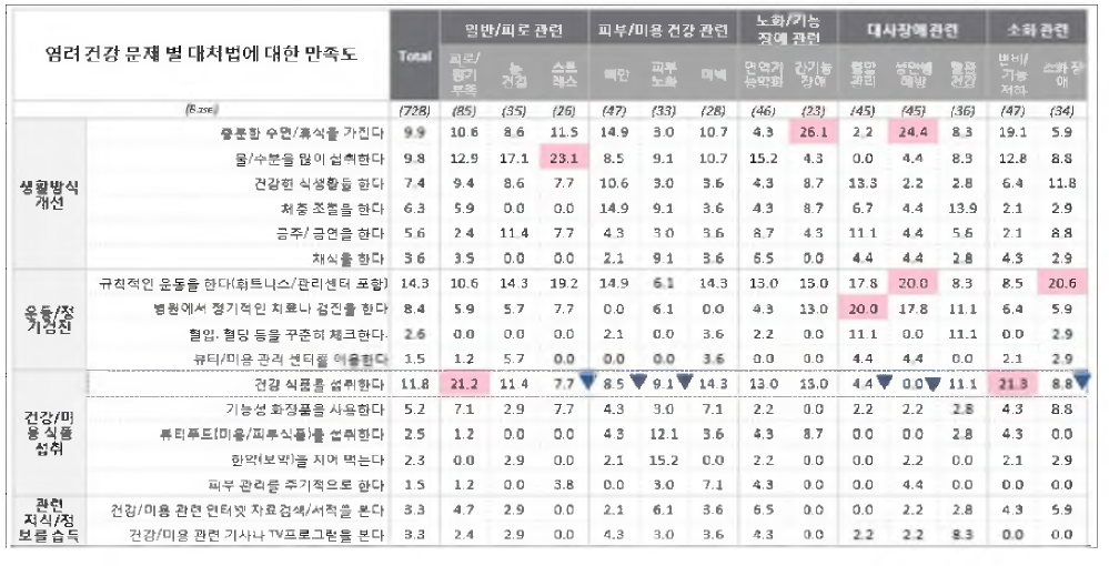 연령별 염려 건강 문제에 대한 대처법 만족도