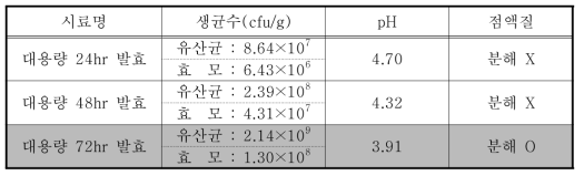 발효시간에 따른 커피체리 대량발효 결과