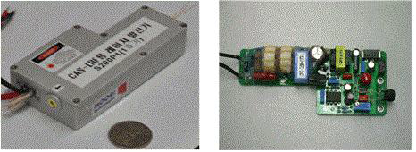 무리기술의 PAS-1K용 4mJ 급 레이저 발진기(좌) 및 큐 스위칭 회로 카드(우)