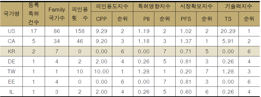 주요 국가별 기술경쟁력 분석 결과