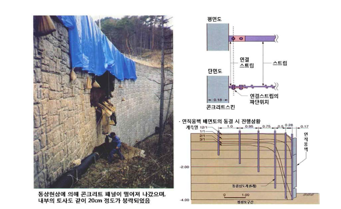 일본 나가노현 시도(市道) 보강토옹벽의 피해모습