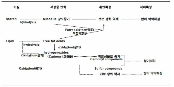 쌀 저장중 aging(古米化)의 mechanism