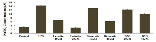 RAW 264.7 세포에서 luteolin, diosmetin, diosmetin-7-glucuronide의 NO 억제