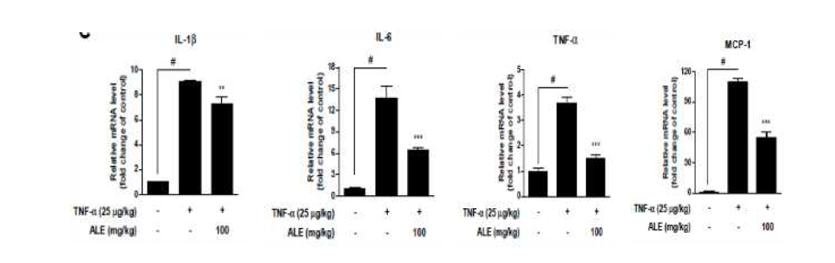 The inhibitory effect of ALE on TNF-α-induced production of pro-inflammatory cytokines in mice aorta