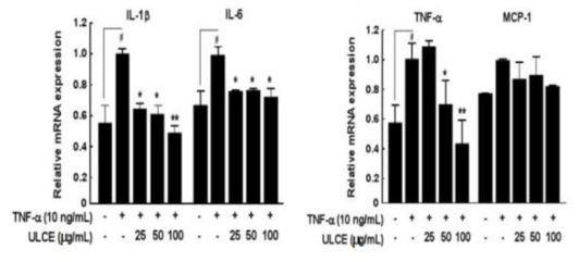 The inhibitory effect of LCE on TNF-α-induced production of inflammatory cytokines in HUVECs