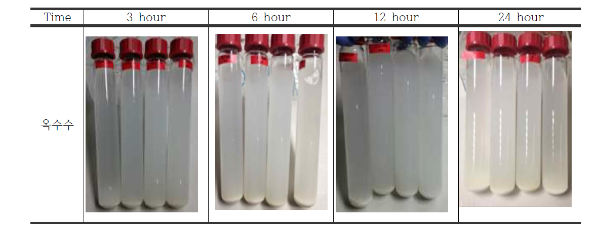 Appearance of Zea mays extracts * Ethanol concentration of 0%, 20%, 40%, and 60% (from left)