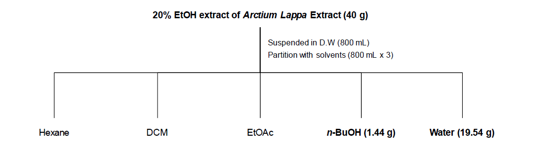 Solvent fractionation of Arctium Lappa extract fractions