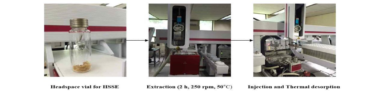 The extraction procedures of HS-SBSE(Headspace Stir-bar Sorptive Extraction) for dried and raw samples