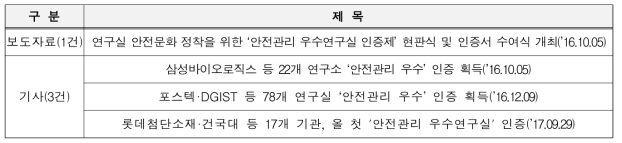 인증제 관련 보도자료 및 기사 목록